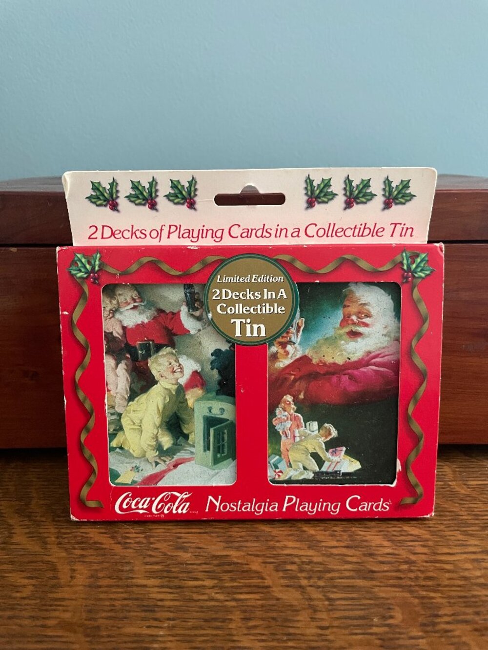 Vintage Coca Cola Santa Playing Cards Double Set Storage Tin Sealed Christmas
